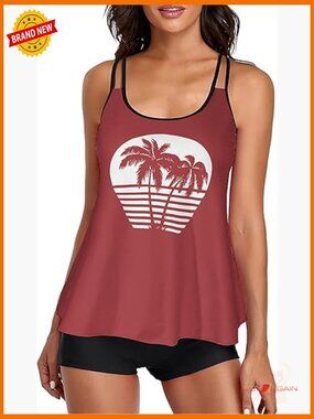 Women Tankini Set Long Torso Boyshort Bottoms Tummy Control Plus Size Swimwear